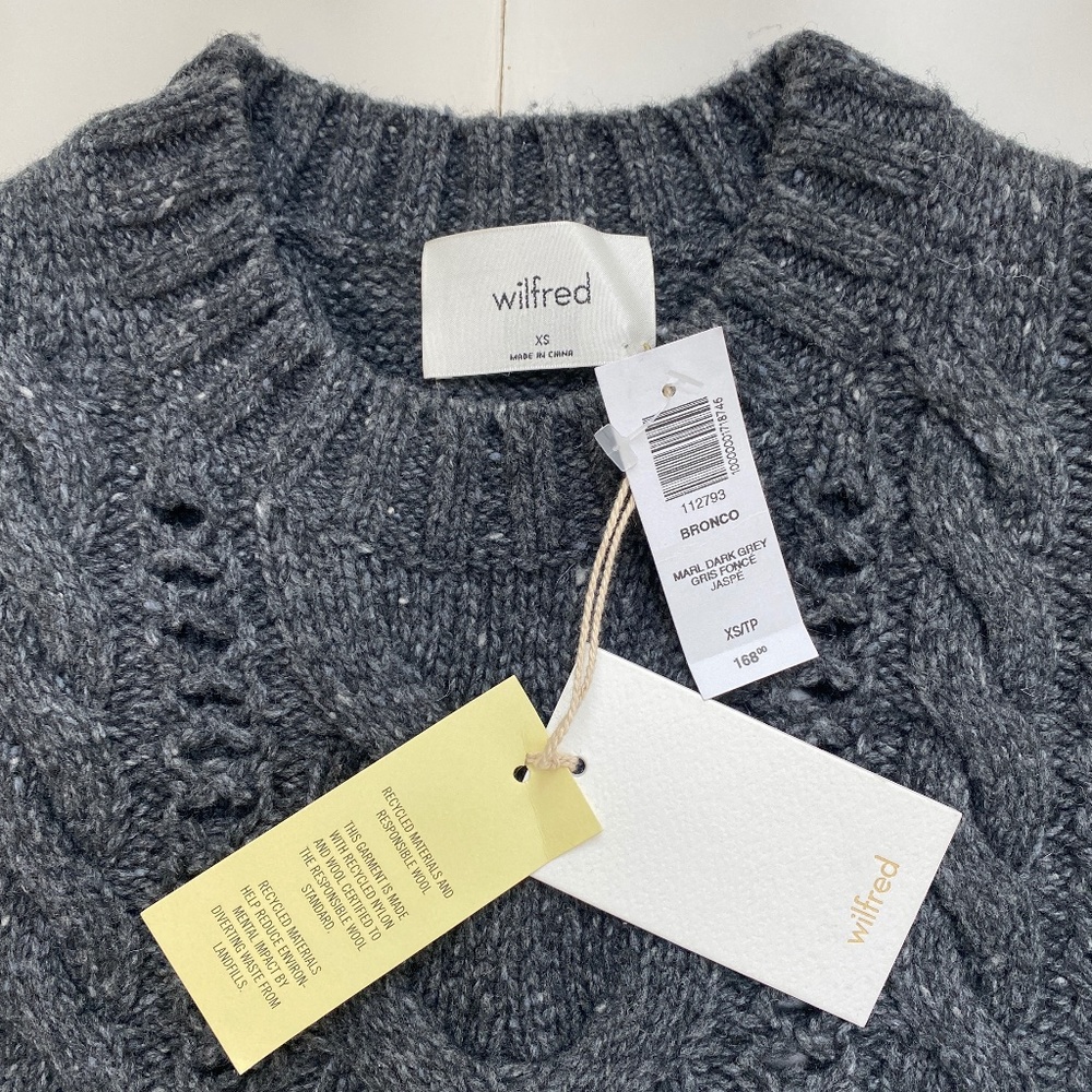 Aritzia Wilfred Bronco Cable Knit Wool Sweater XS Grey NWT - Picture 12 of 14